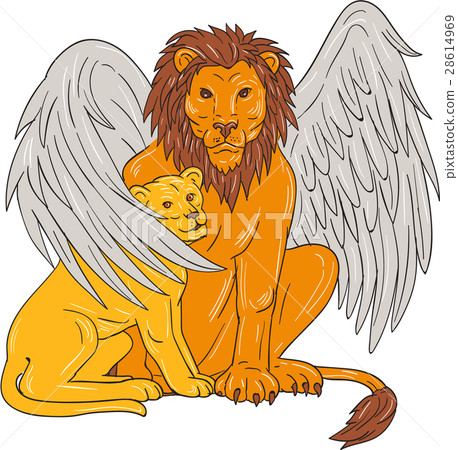 Winged Lion With Cub Under Its Wing Drawing Winged Lion With Cub Under Its Wing Drawing 28614969