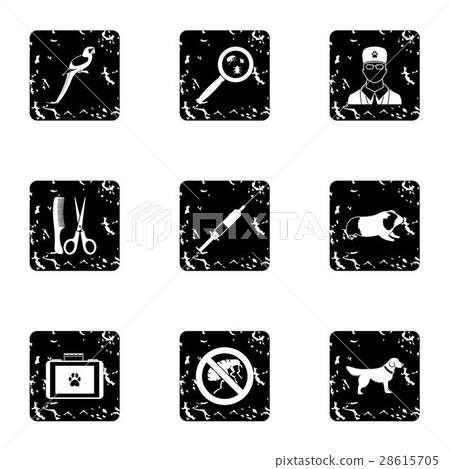 Treatment of animals icons set, grunge style Treatment of animals icons set, grunge style 28615705