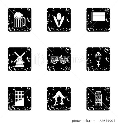 Holiday in Holland icons set, grunge style 28615901