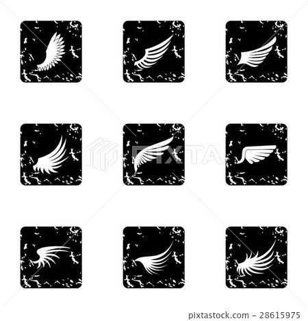 Feather wings icons set, grunge style Feather wings icons set, grunge style 28615975