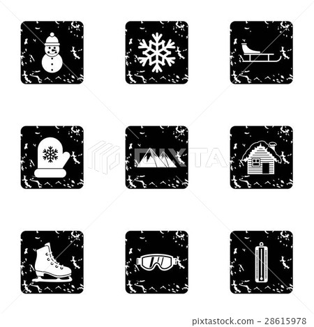 Season winter icons set, grunge style 28615978