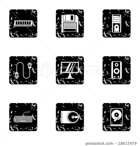 Computer repair icons set, grunge style 28615979