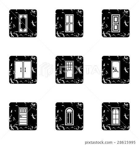 Door icons set, grunge style 28615995