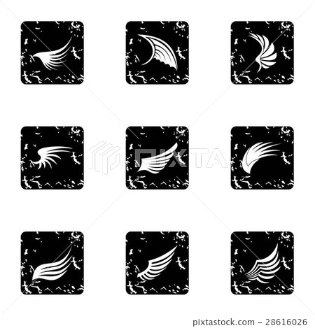 Types of wings icons set, grunge style Types of wings icons set, grunge style 28616026