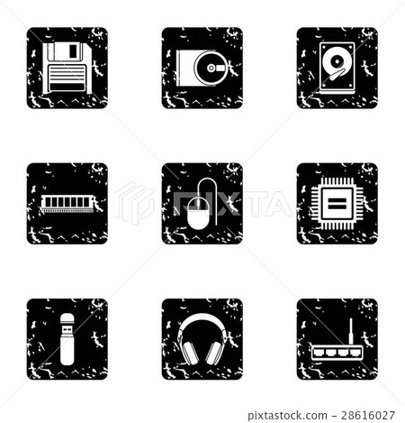 Computer data icons set, grunge style 28616027
