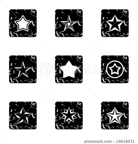 Five-pointed star icons set, grunge style Five-pointed star icons set, grunge style 28616031