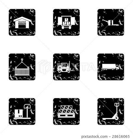 Cargo packing icons set, grunge style Cargo packing icons set, grunge style 28616065