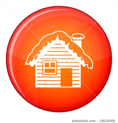 Wooden house covered with snow icon, flat style 28616066