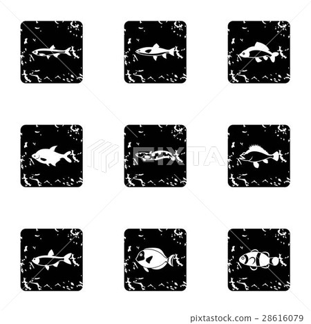 Fish icons set, grunge style 28616079