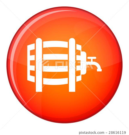 Wooden barrel with tap icon, flat style Wooden barrel with tap icon, flat style 28616119