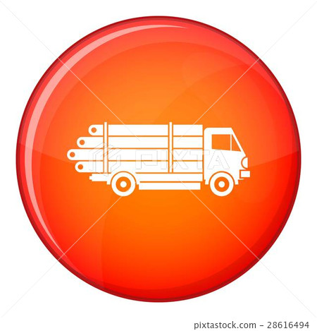 Log truck with the pile of logs icon, flat style 28616494