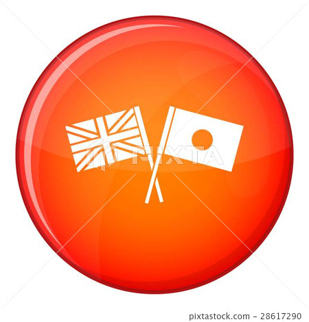 UK and Japan flags crossed icon, flat style 28617290