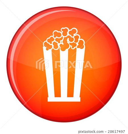 Popcorn in striped bucket icon, flat style Popcorn in striped bucket icon, flat style 28617497