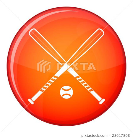 Crossed baseball bats and ball icon, flat style Crossed baseball bats and ball icon, flat style 28617808