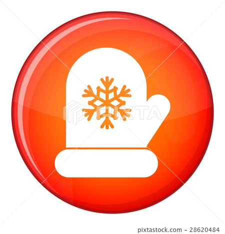 Mitten with white snowflake icon, flat style Mitten with white snowflake icon, flat style 28620484