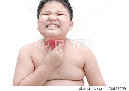 Obese fat boy scratch the itch with hand, Obese fat boy scratch the itch with hand, 28625369