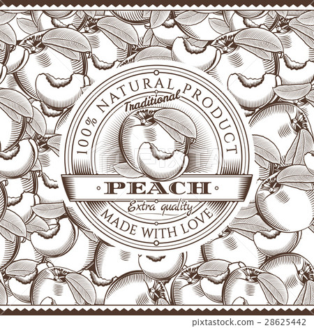 Vintage Peach Label On Seamless Pattern Stock Illustration