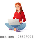 Vector beautiful young woman working with laptop 28627095