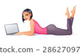 Vector positive young woman working with laptop 28627097