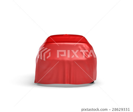3d rendering of a car covered by red cloth 28629331