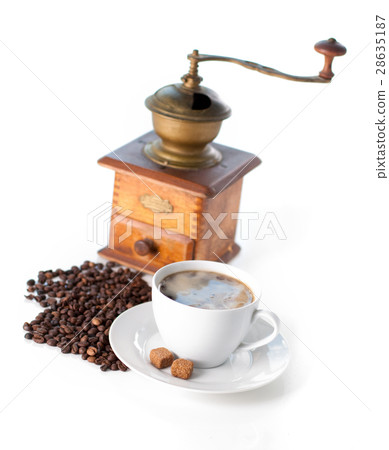 Cup of coffee with sugar and grinder Cup of coffee with sugar and grinder 28635187