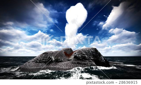 Volcanic eruption on island 3d rendering Volcanic eruption on island 3d rendering 28636915