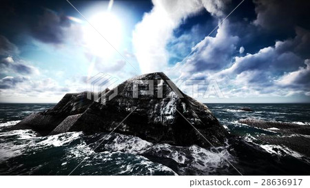 Volcanic eruption on island 3d rendering Volcanic eruption on island 3d rendering 28636917