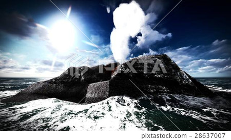 Volcanic eruption on island 3d rendering 28637007
