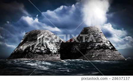Volcanic eruption on island 3d rendering 28637137