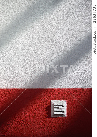 Pure white wall with a red stripe and shade Pure white wall with a red stripe and shade 28637739