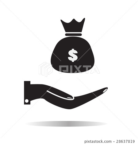 hand and moneybag on white background. hand and moneybag on white background. 28637819