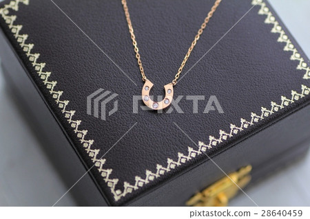 Pink gold horseshoe necklace lucky charm 28640459
