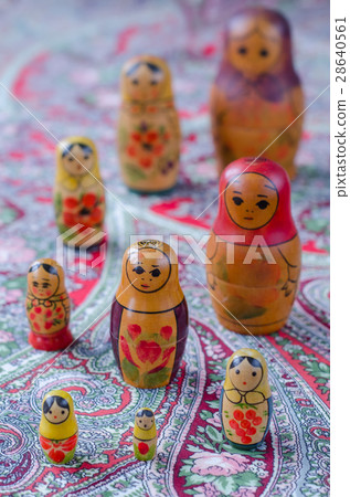 Russian nesting dolls on the traditional handkerchief. Russian nesting dolls on the traditional handkerchief. 28640561
