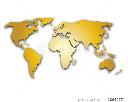 Golden world map silhoutte. Metal like design with 28640771
