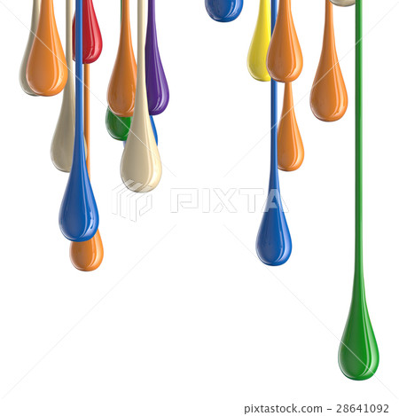 3D multicolor colorful glossy paint drop blobs 28641092