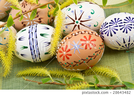 Easter Eggs On The Green Tablecloth 28643482