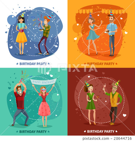 Birthday Party 4 Icons Square Composition Birthday Party 4 Icons Square Composition 28644716