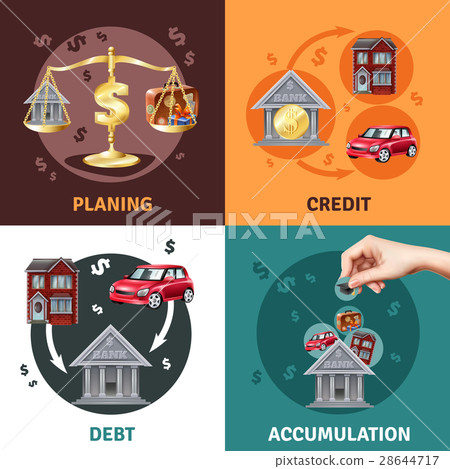 Debt Credit Concept 4 Flat Icons Debt Credit Concept 4 Flat Icons 28644717