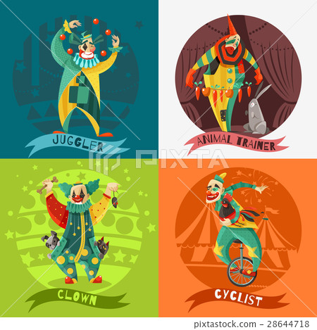 Circus Clowns 4 Icons Square Concept Circus Clowns 4 Icons Square Concept 28644718