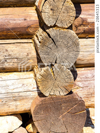 Old weathered rural log house corner view Old weathered rural log house corner view 28645313