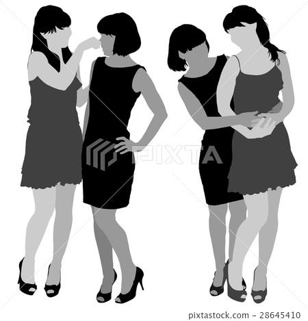 silhouette of two young slender women 28645410