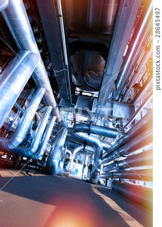 Steel pipelines and cables in blue tones 28645497