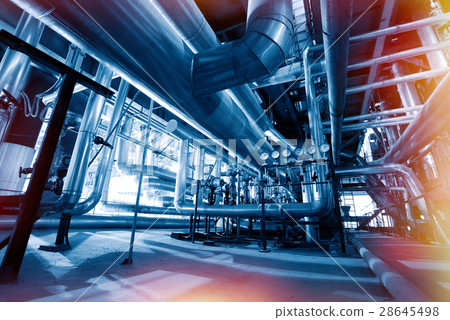Steel pipelines and cables in blue tones 28645498