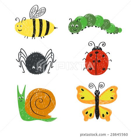Cute insects set. Cartoon bee, ladybug, snail Cute insects set. Cartoon bee, ladybug, snail 28645560