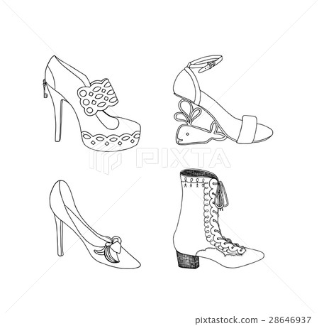 High-heeled shoes for woman. Fashion footwear set. 28646937