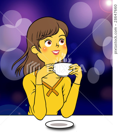 A woman relaxing at a cafe in the evening A woman relaxing at a cafe in the evening 28647660