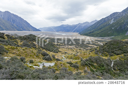 Trail to Blue Lakes, Tasman Valley, Mount Cook, NZ Trail to Blue Lakes, Tasman Valley, Mount Cook, NZ 28648716