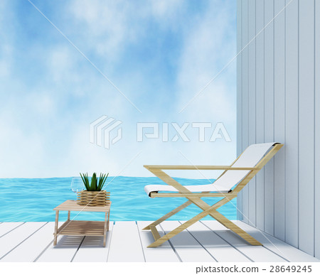 seaview in white room interior design in 3D 28649245