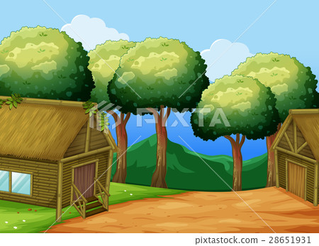 Scene with two wooden cottages 28651931