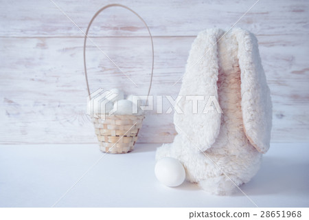bunny with basket and eggs 28651968
